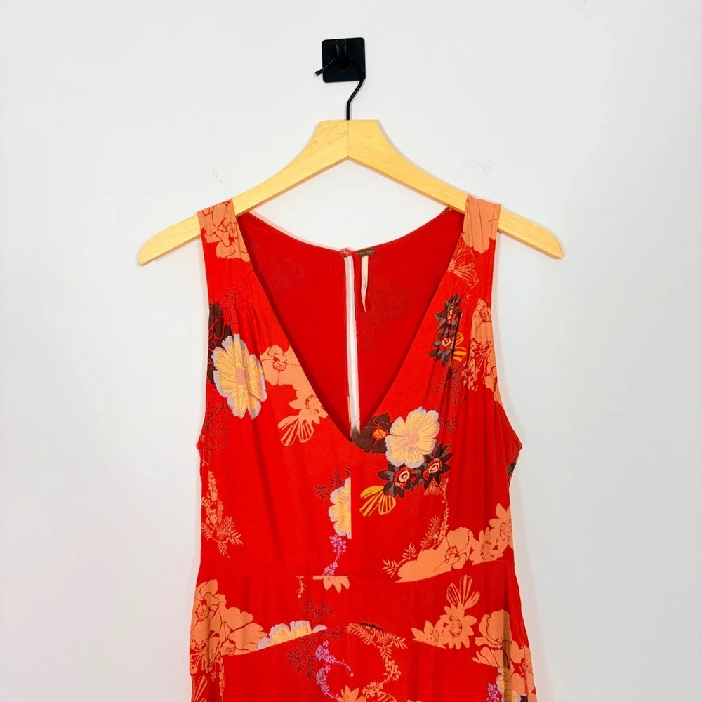 Free People Sure Thing Floral Maxi Dress Red Orange Boho Tiered OB1136382 Size 4